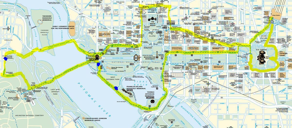 kartta dc monumentteja yöllä