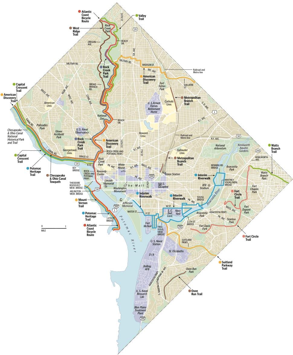washington dc pyörä polkuja kartta