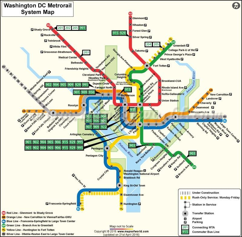 washington dc raitiovaunu kartta
