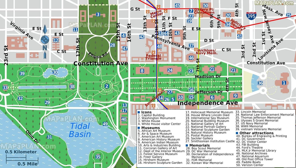 kartta washington dc tärkeimmät nähtävyydet