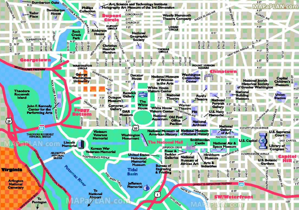 washington dc: n nähtävyydet kartta