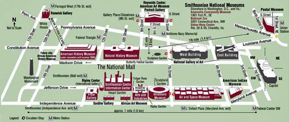 washington dc: n hallituksen rakennukset kartta