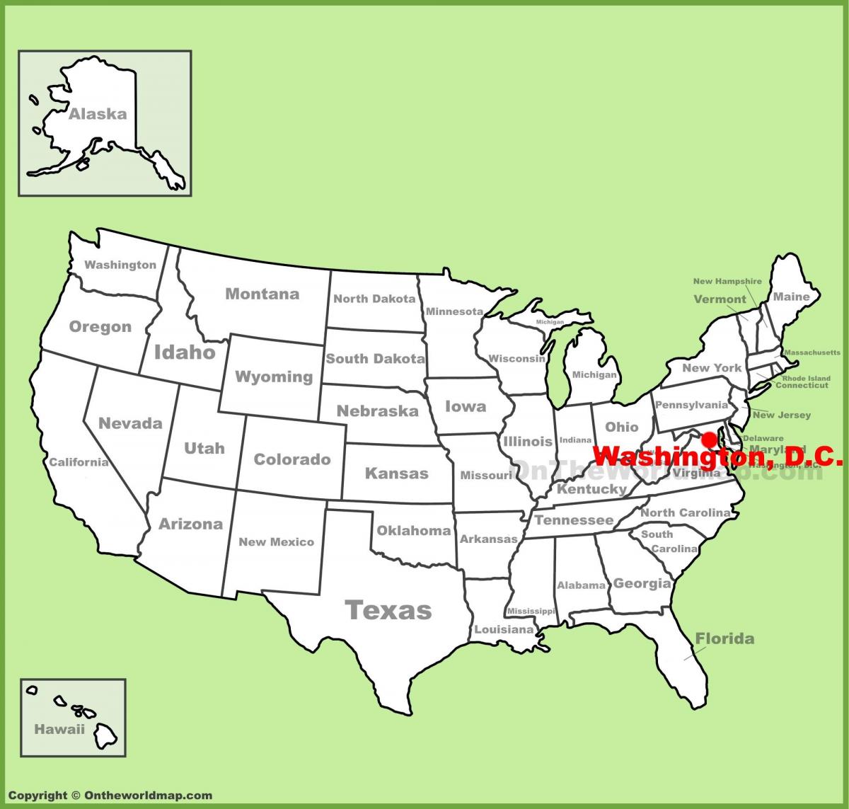 washington dc sijaitsee yhdysvaltojen kartta