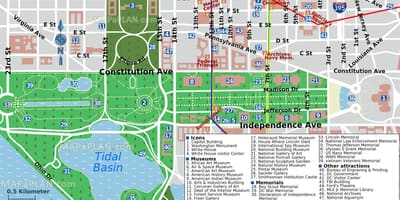 Kartta washington dc tärkeimmät nähtävyydet